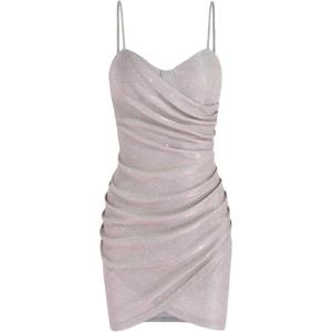 CIDER Sweetheart Neckline Glitter Bodycon Dress(Pink)
