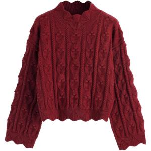 CIDER Tractor Textured High Neck Sweater(Red)