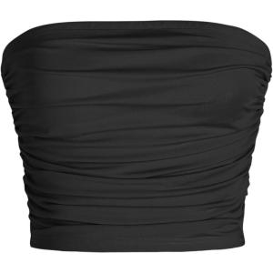 CIDER Tube Top for Women Strapless Ruched Sexy Going Out Basic Bandeau Crop Tops Summer Outfits(Black)