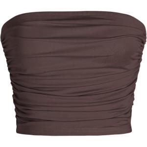 CIDER Tube Top for Women Strapless Ruched Sexy Going Out Basic Bandeau Crop Tops Summer Outfits(Coffee)
