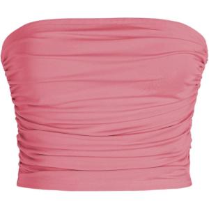 CIDER Tube Top for Women Strapless Ruched Sexy Going Out Basic Bandeau Crop Tops Summer Outfits(Fushcia)