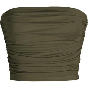 CIDER Tube Top for Women Strapless Ruched Sexy Going Out Basic Bandeau Crop Tops Summer Outfits(Olive Green)