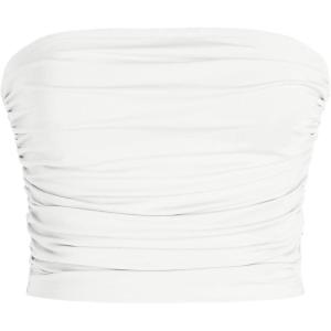 CIDER Tube Top for Women Strapless Ruched Sexy Going Out Basic Bandeau Crop Tops Summer Outfits(White)