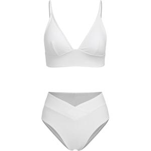 CIDER Tummy Control V-Neck Solid Jersey Bikini Swimsuit(White)