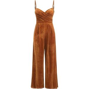 CIDER Velvet Jumpsuits for Women Wide Leg V Neck One Piece Jumpsuit 2025(Orange)