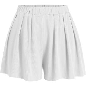 CIDER Women Shorts Elastic Waist Wide Leg Flowy Baggy Boxer Shorts Summer Vacation Boho Casual Outfits 2025(White)