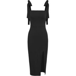 CIDER Women Tie Shoulder Dress Wedding Guest Dresses Sleeveless Split Elegant Dress(Black)