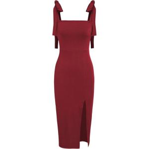 CIDER Women Tie Shoulder Dress Wedding Guest Dresses Sleeveless Split Elegant Dress(Red)