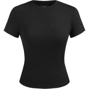 CIDER Womens Basic T-Shirts Scoop Neck Short Sleeve Crop Tops Cute Summer Tops Slim Fit Tees Clothing 2025(Black)