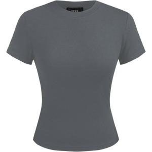 CIDER Womens Basic T-Shirts Scoop Neck Short Sleeve Crop Tops Cute Summer Tops Slim Fit Tees Clothing 2025(Grey)