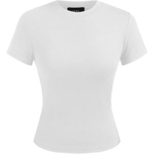 CIDER Womens Basic T-Shirts Scoop Neck Short Sleeve Crop Tops Cute Summer Tops Slim Fit Tees Clothing 2025(White)