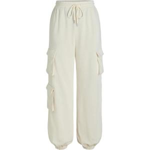 CIDER Women’s Cargo Joggers Elastic Waist Comfortable Casual Pants Trendy Sweatpants(Beige)