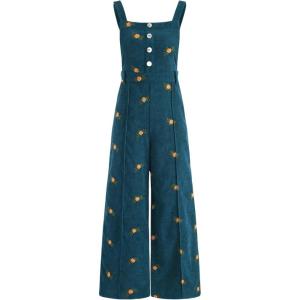 CIDER Women’s Ditsy Floral Corduroy Jumpsuit(Blue)