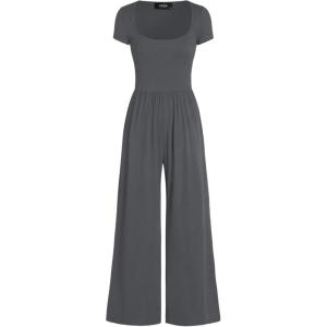 CIDER Women’s Scoop Neckline Short Sleeve Wide Leg Jumpsuit(Grey)