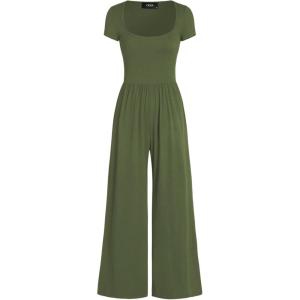 CIDER Women’s Scoop Neckline Short Sleeve Wide Leg Jumpsuit(Olive Green)