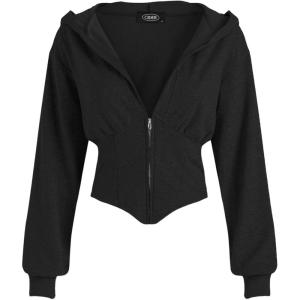 CIDER Women’s Solid Hooded Corset Hoodie(Black)