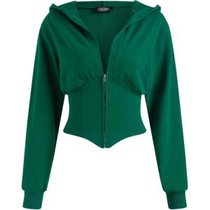 CIDER Women’s Solid Hooded Corset Hoodie(Green)