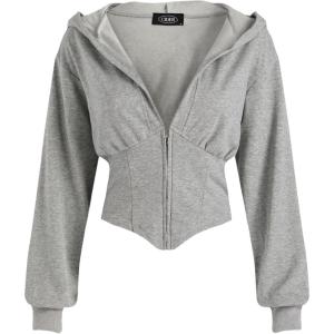 CIDER Women’s Solid Hooded Corset Hoodie(Grey)