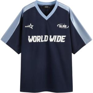 CIDER World Wide V-Neck Graphic Raglan Tee(Dark Navy)