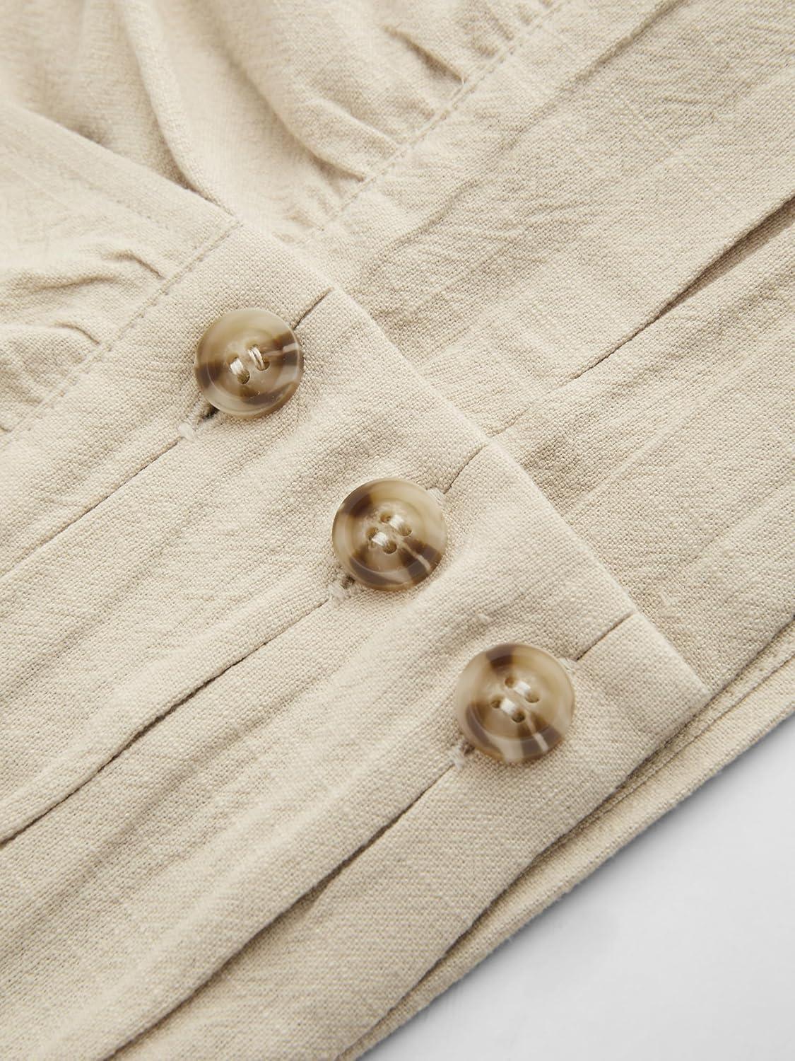 imageCIDER French Riviera Vacation VNeck Ruched Button Corset Solid Tank TopBeige