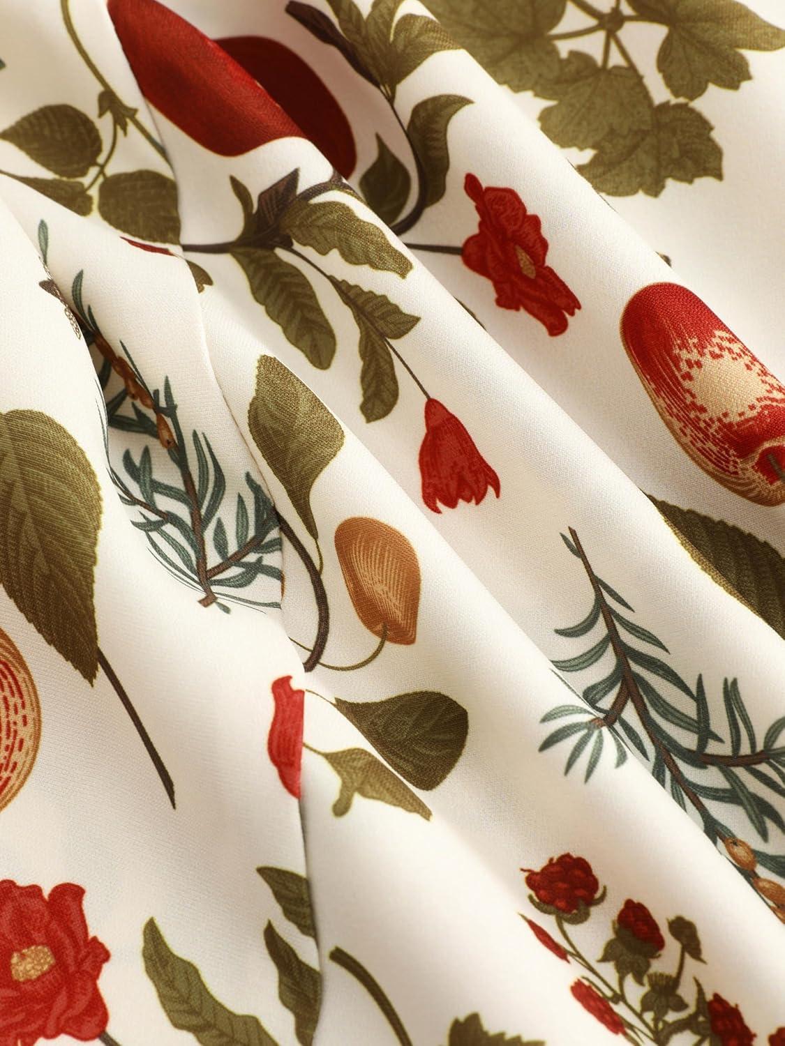 imageCIDER Plus Size Midi Dress Summer Fruit Patterned Square Neck Puff Sleeve Boho Vacation Casual Midi Dress for Curvy WomenIvory