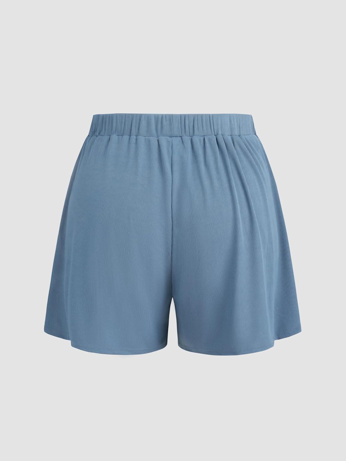 imageCIDER Plus Size Women Shorts Elastic Waist Wide Leg Flowy Shorts Lounge Summer Vacation Boho Casual OutfitsBlue