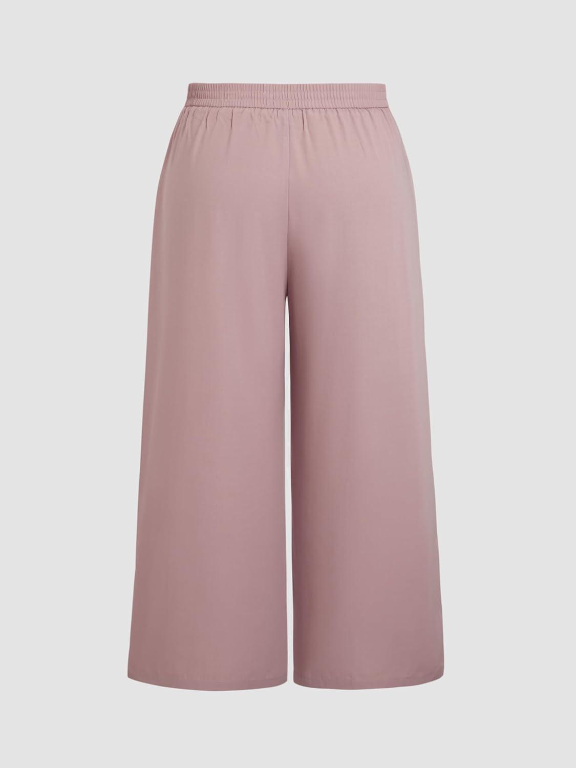 imageCIDER Solid High Waist Pleated Wide Leg Trousers Curve ampamp PlusPink