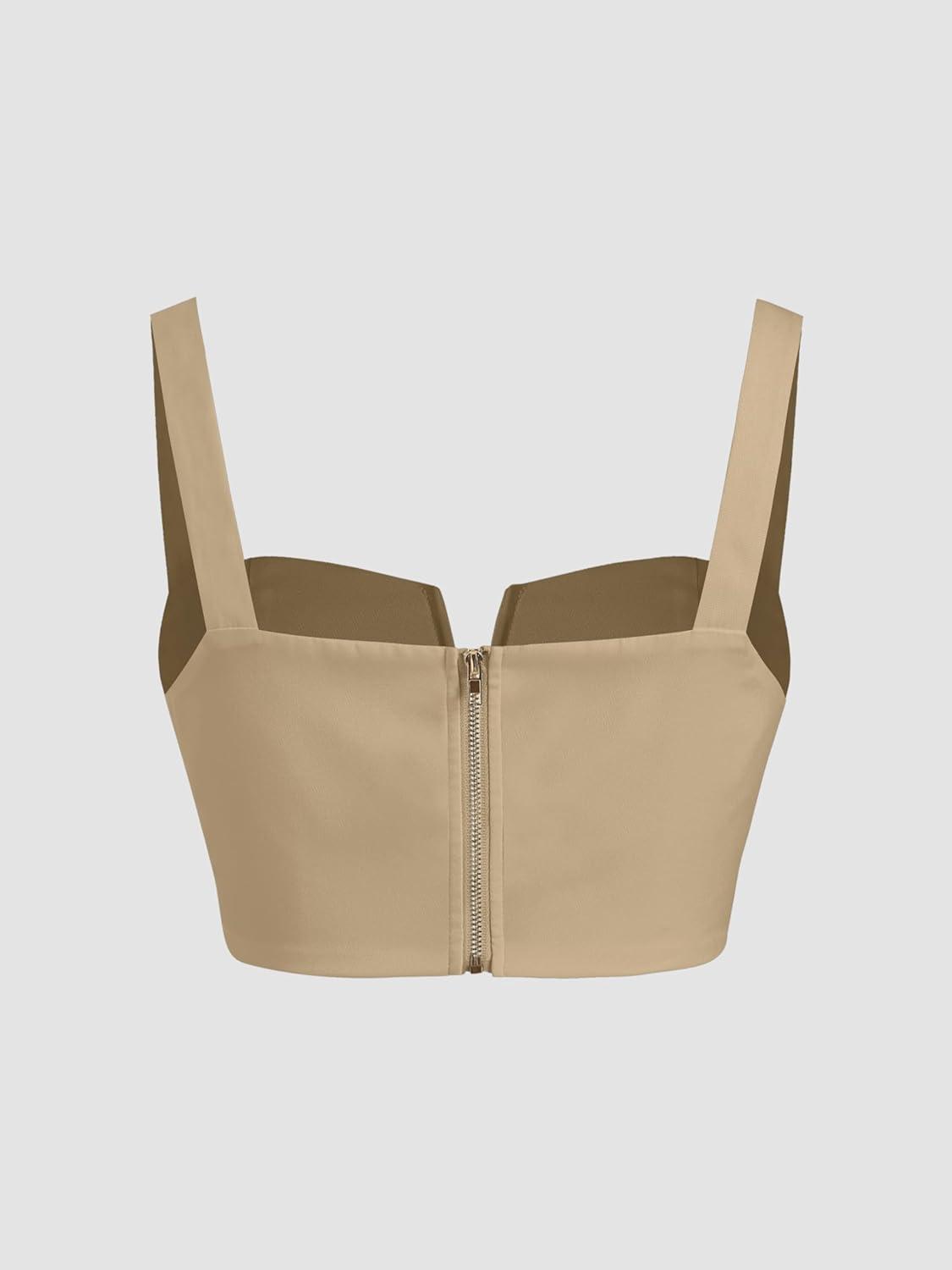imageCIDER Solid VWire Crop Tank TopKhaki