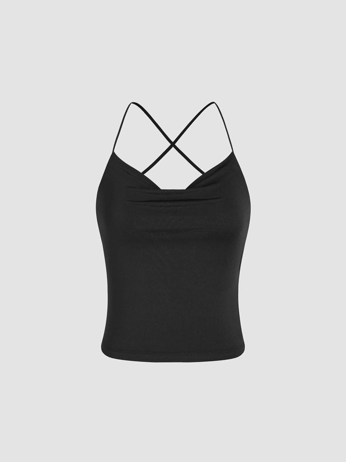imageCIDER Tie Back Criss Cross Crop Tank TopBlack