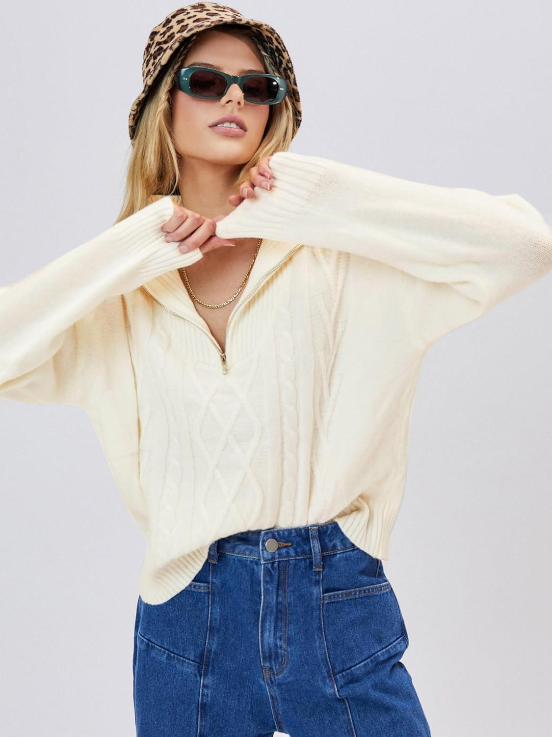 imageCIDER Weave Knit Zipped SweatshirtIvory