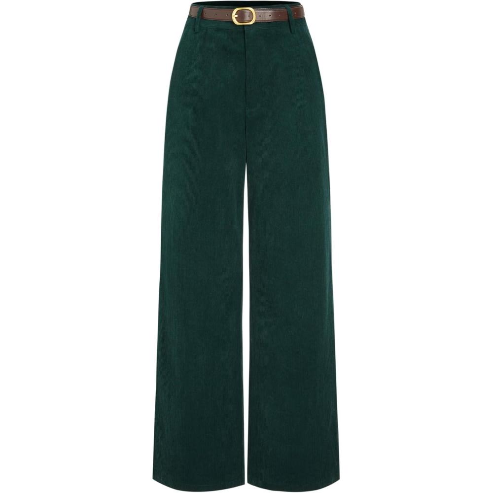 imageCIDER Corduroy Middle Waist Pocket Straight Leg Trousers with BeltGreen