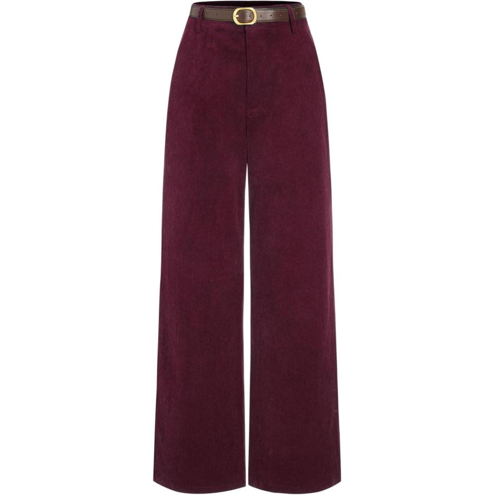 imageCIDER Corduroy Middle Waist Pocket Straight Leg Trousers with BeltWine