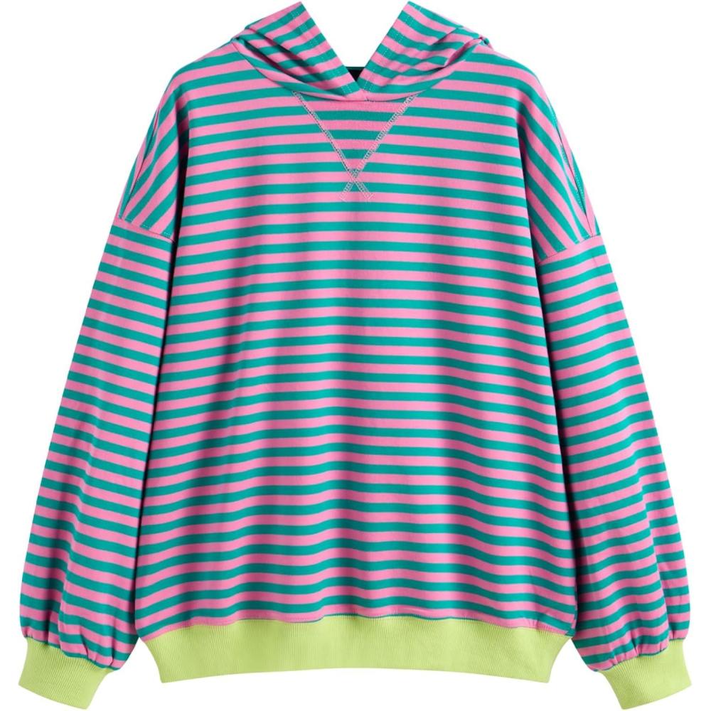 imageCIDER Cottonblend Terry Hooded Striped SweatshirtPink
