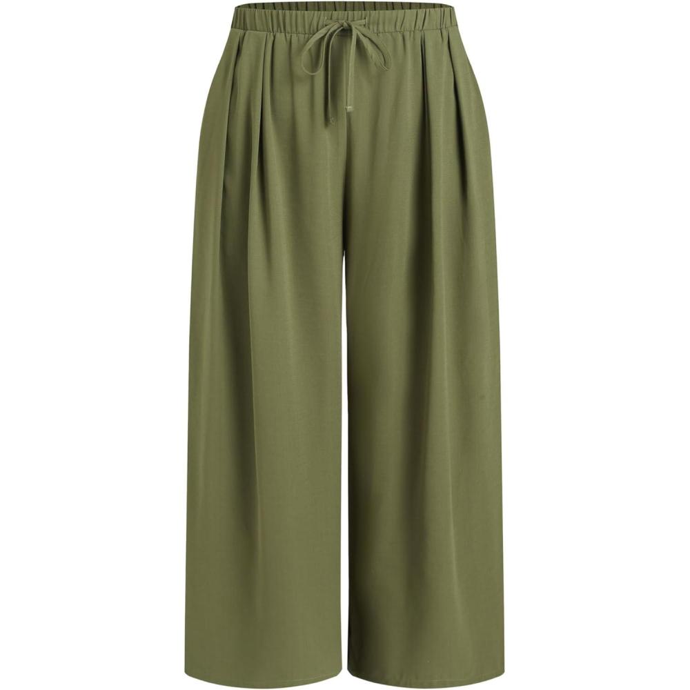 imageCIDER Elastic Waist Wide Leg Trousers Curve ampamp PlusGreen