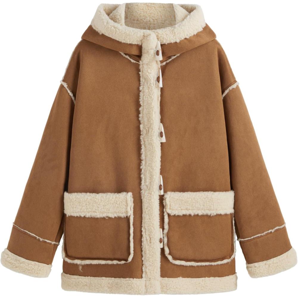 imageCIDER Faux Shearling Hooded Pocket Duffle JacketBrown