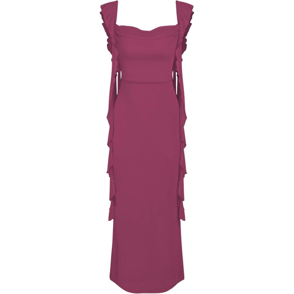 imageCIDER Formal Dresses for Women Wedding Guest Dresses Summer Maxi Dress Sleeveless Mesh Ruffle Cocktail Bodycon Dress 2025Pink