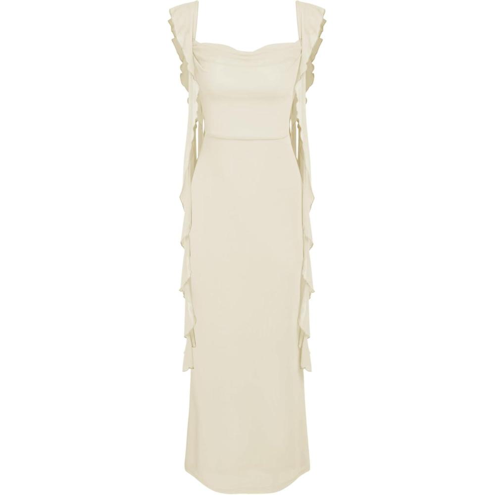 imageCIDER Formal Dresses for Women Wedding Guest Dresses Summer Maxi Dress Sleeveless Mesh Ruffle Cocktail Bodycon Dress 2025White