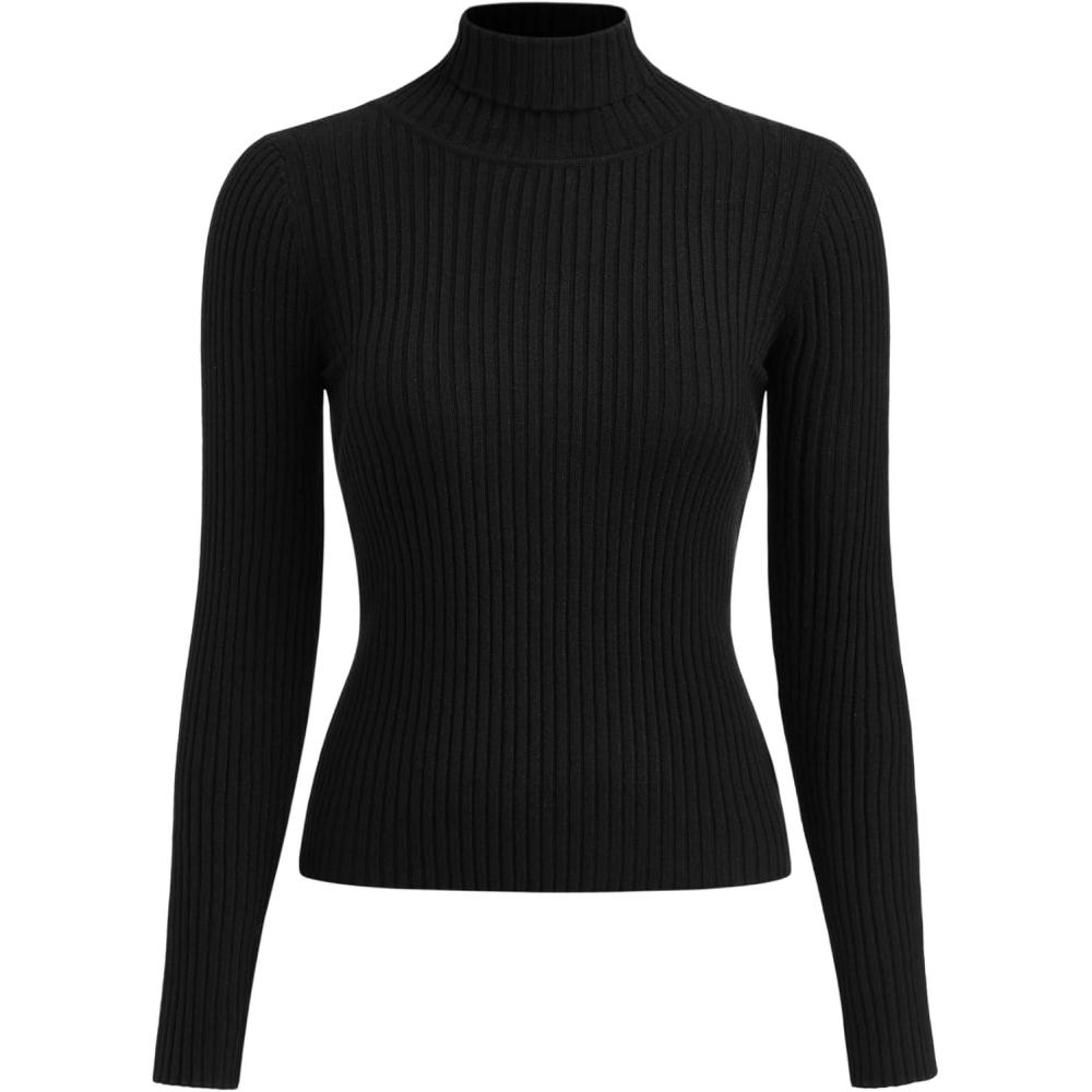 imageCIDER High Neck Solid Knitted Long Sleeve TopBlack