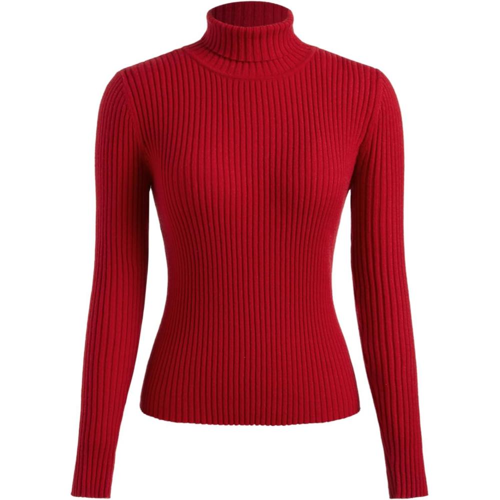 imageCIDER High Neck Solid Knitted Long Sleeve TopRed