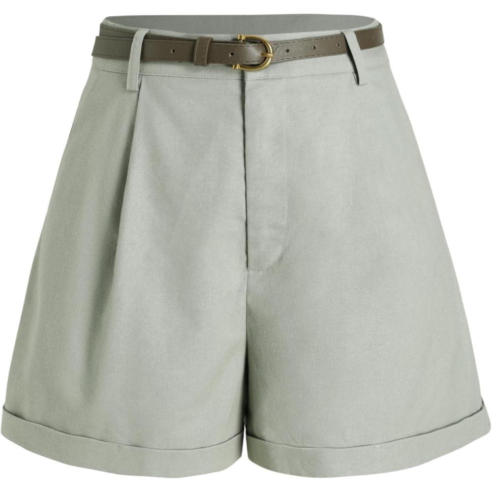 imageCIDER High Waist Belted Wide Leg ShortsGreen