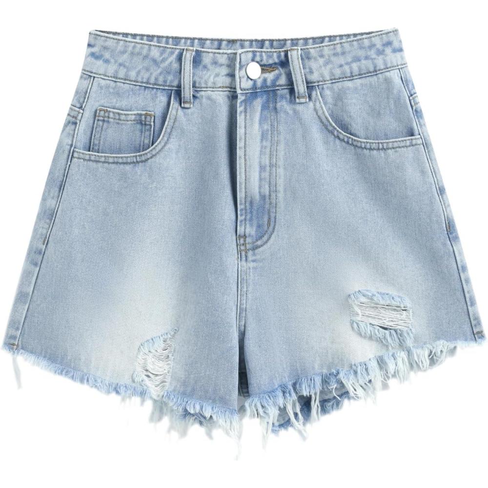 imageCIDER High Waist Ripped Washed Denim ShortsDenim