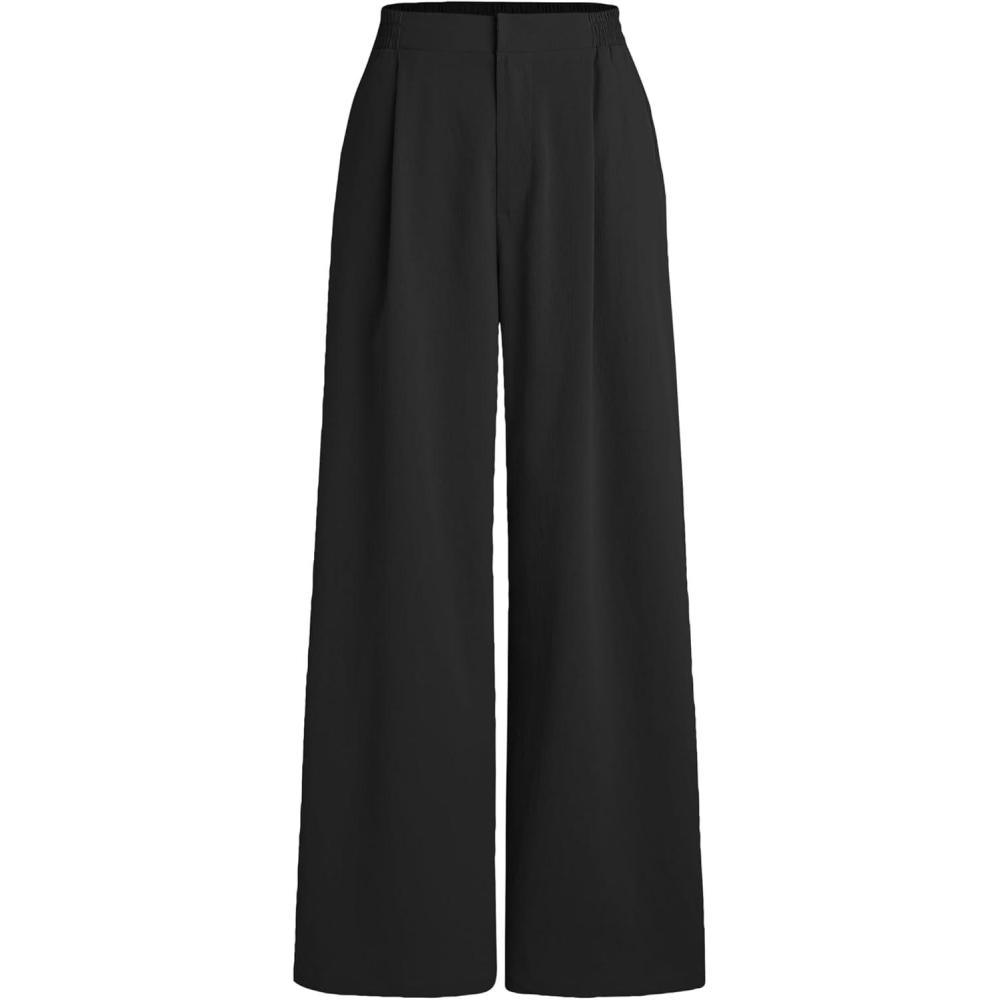 imageCIDER High Waist Solid Pleated Wide Leg TrousersBlack