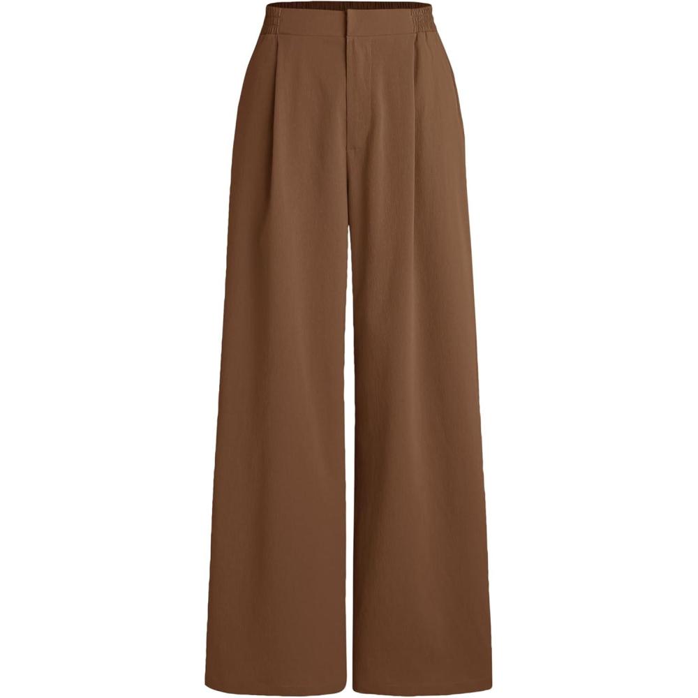 imageCIDER High Waist Solid Pleated Wide Leg TrousersCoffee
