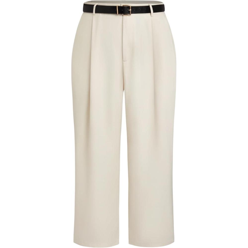 imageCIDER High Waist Solid Tapered Trousers with Belt Curve ampamp PlusBeige