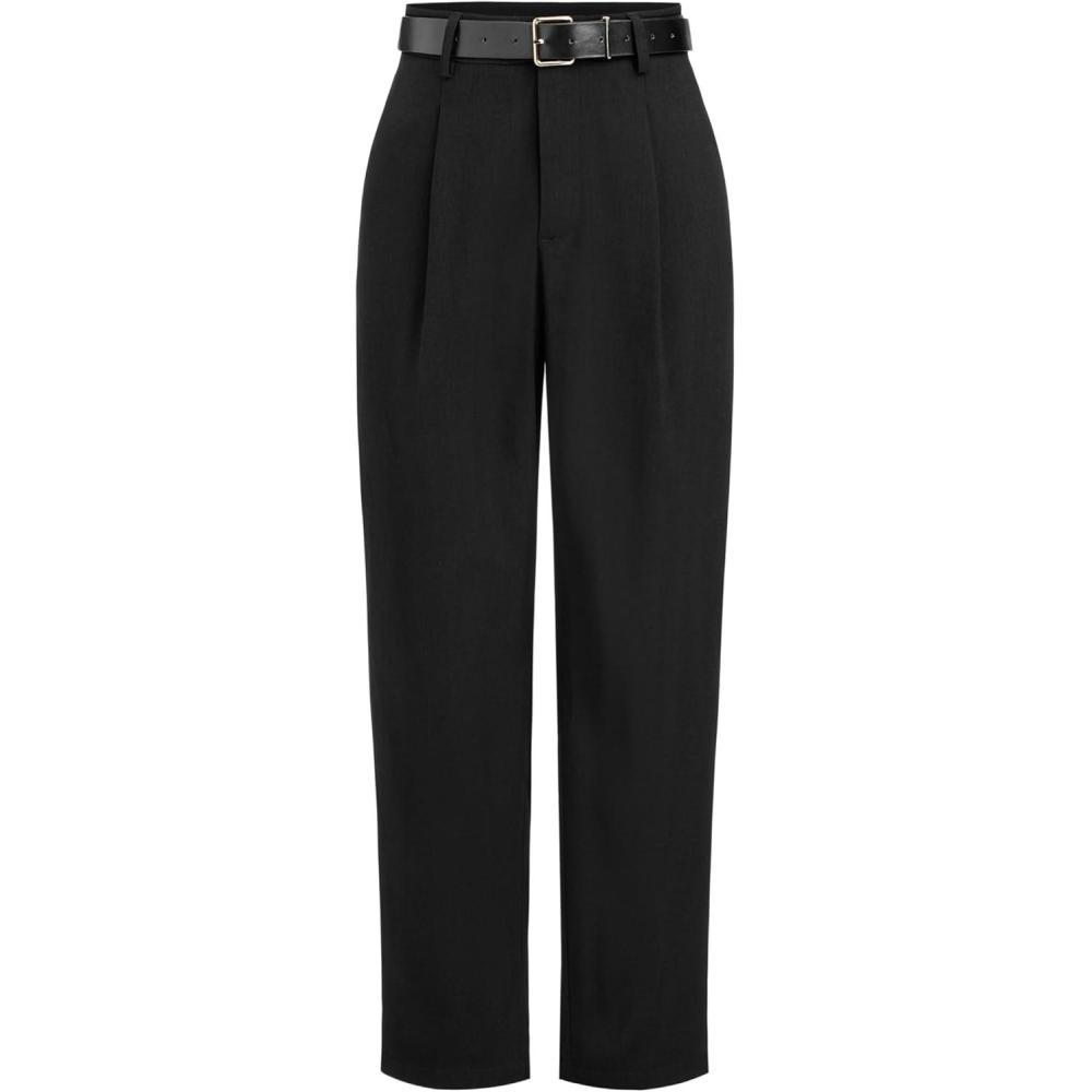 imageCIDER High Waist Solid Tapered Trousers with BeltBlack
