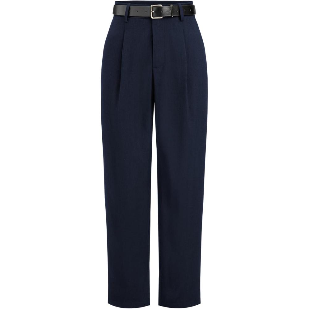 imageCIDER High Waist Solid Tapered Trousers with BeltDark Navy