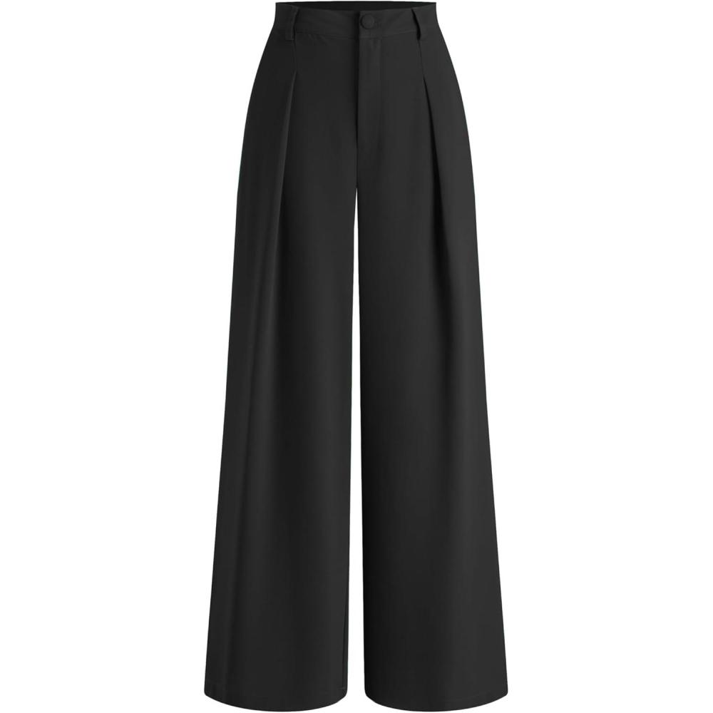 imageCIDER High Waist Solid Zipper Wide Leg TrousersBlack