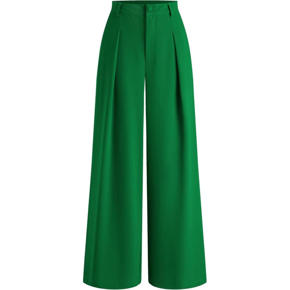imageCIDER High Waist Solid Zipper Wide Leg TrousersGreen