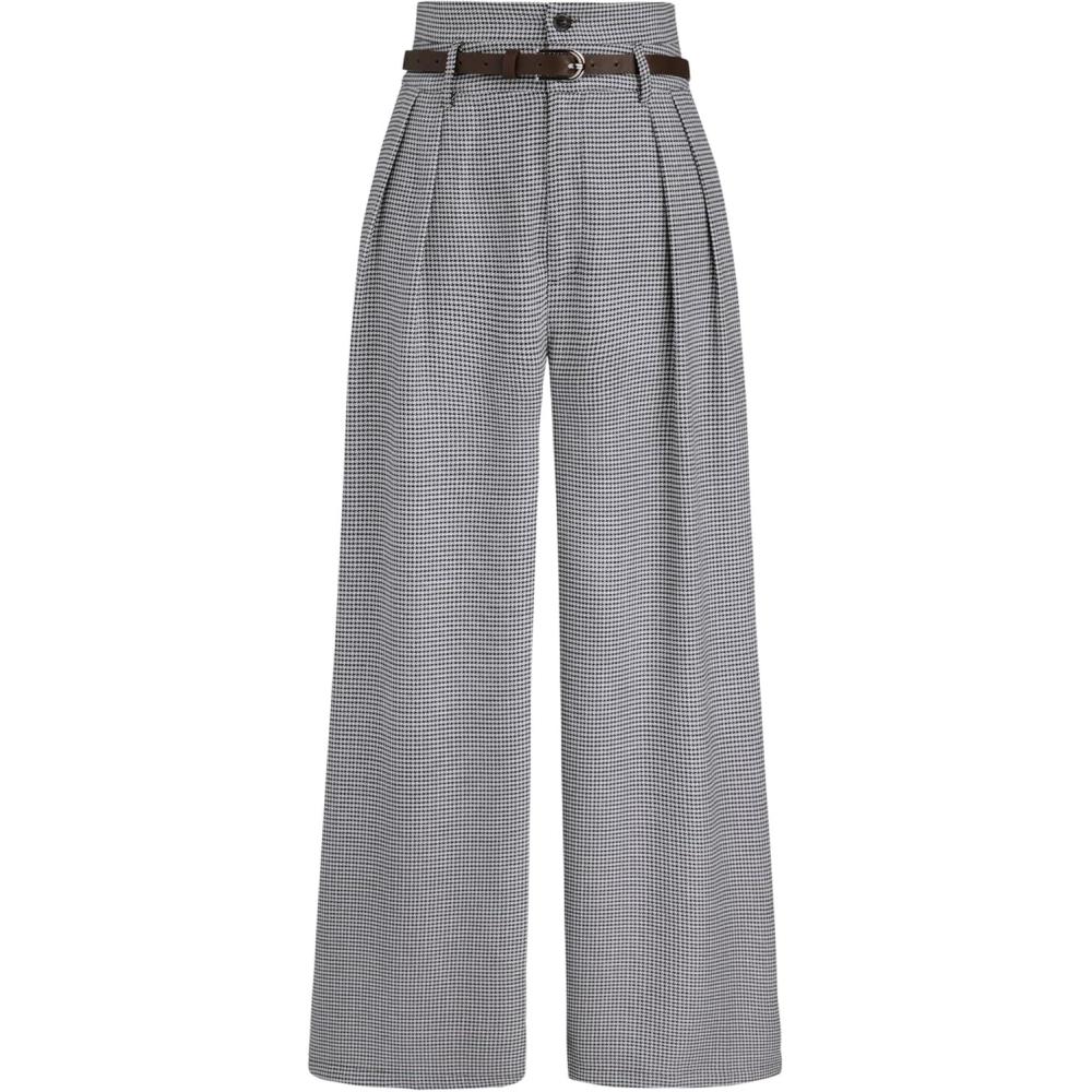 imageCIDER Houndstooth High Waist Belted Wide Leg TrousersCarbon