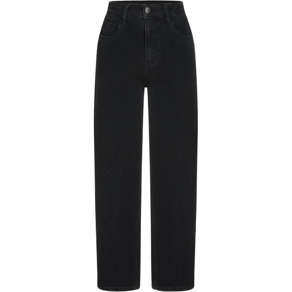 imageCIDER Jeans for Women Stretchy Denim High Waist Straight Leg Cropped Casual Jeans with PocketBlack